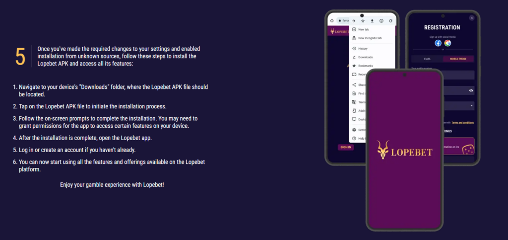 Instal LopeBet App for Device